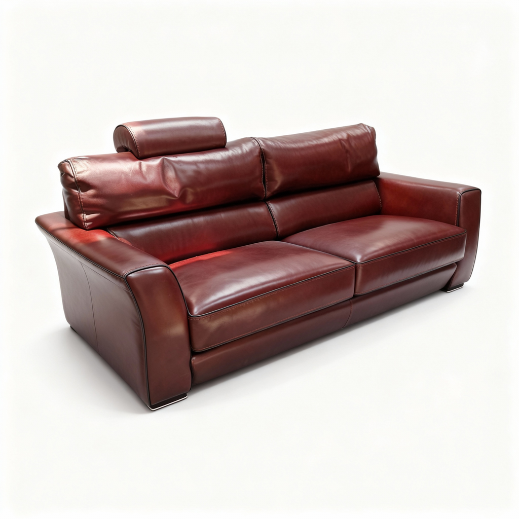 Three-seater sofa in Bordeaux full-grain leather with adjustable headrests