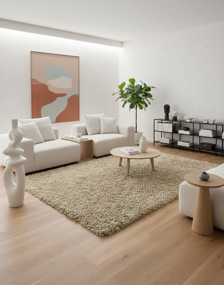 Tapis Shaggy Doux à Poils Longs – 170 x 240 cm – Beige Nuancé (077)