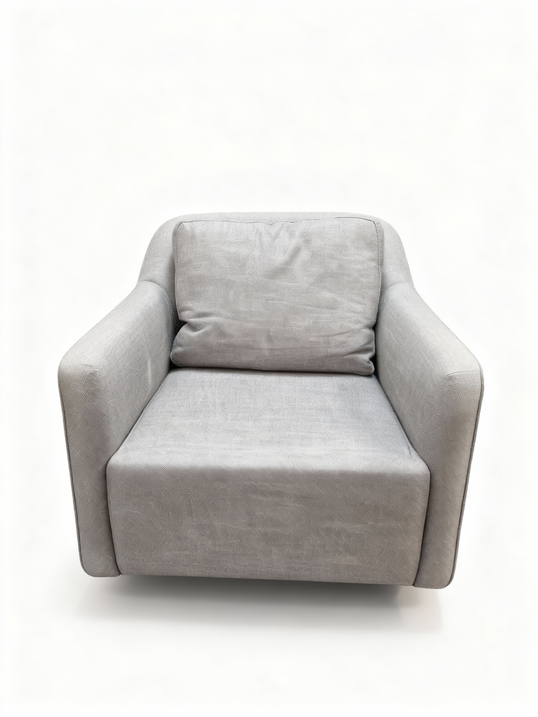 ANTIBES contemporary armchair in light grey fabric with Bultex foam and feather cushion on a sturdy wooden frame