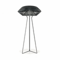 Aerial Structure floor lamp with black geometric slatted shade on metal tripod base