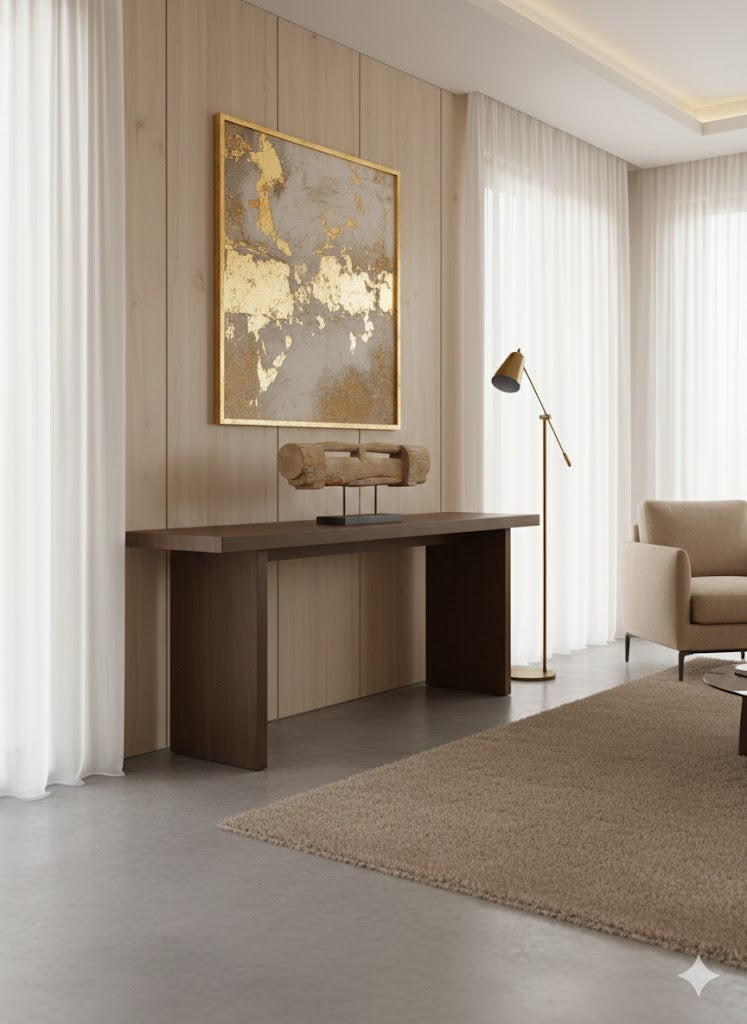 Antique solid wood door lintel fragment with cylindrical forms and whitewashed patina, mounted on a modern black metal pedestal