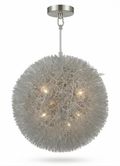 Aura spherical chandelier in woven silver aluminium wire nest showing shimmering effect