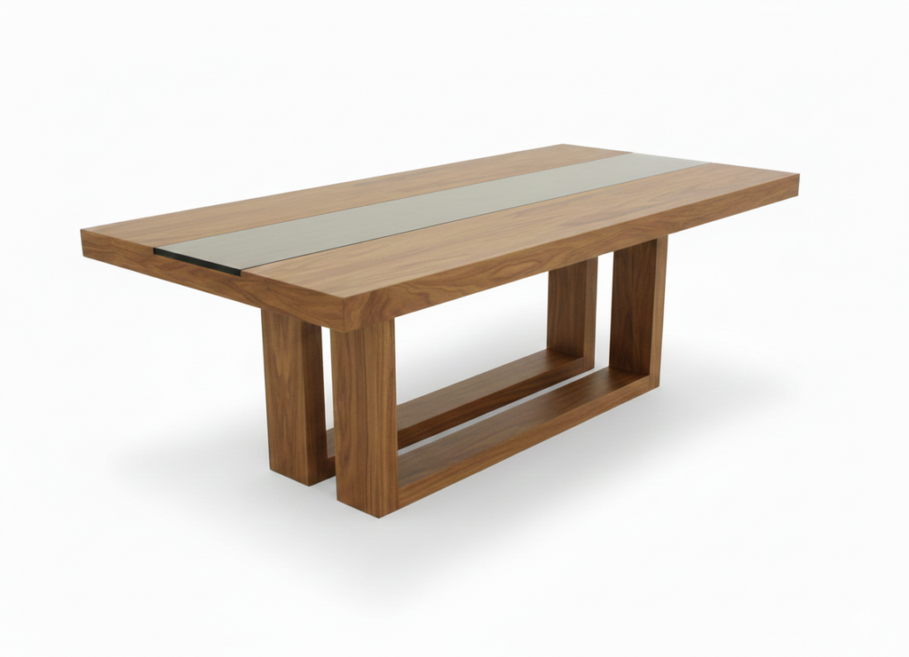 BRODWAY dining table in solid walnut with tempered glass top insert, 250 cm