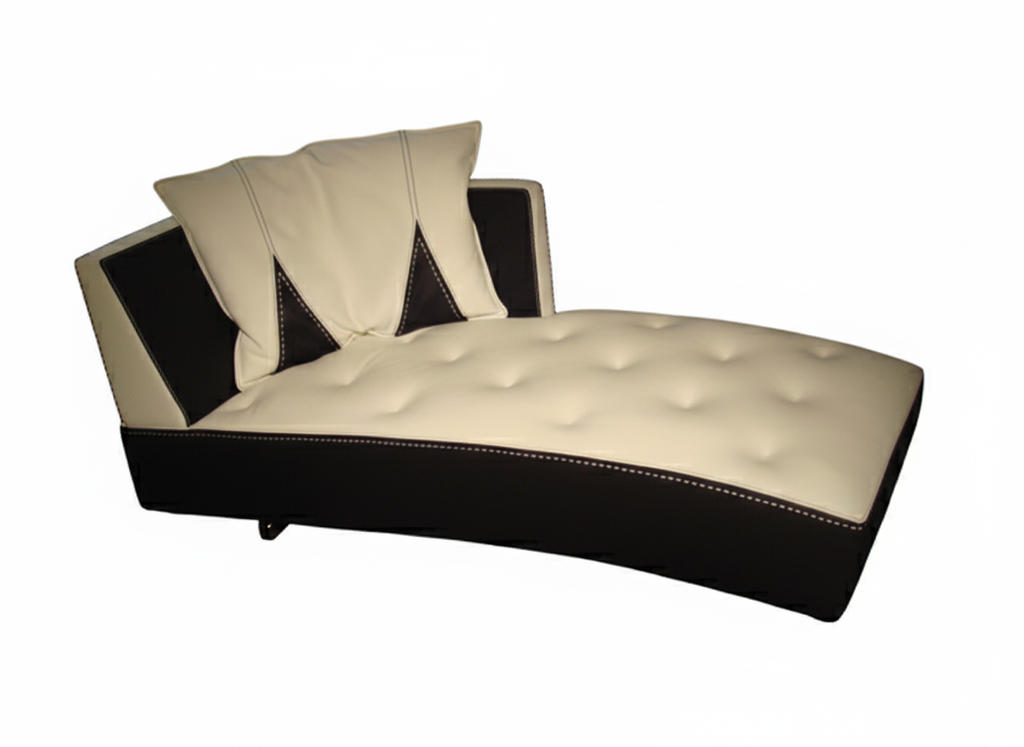 Black and white bicolor leather chaise longue with tufted seat and contrasting hand-stitched seams