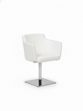 COMPI swivel armchair in white leather on a polished chrome column base