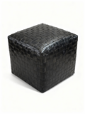 CUCO square ottoman in woven black full-grain Italian leather