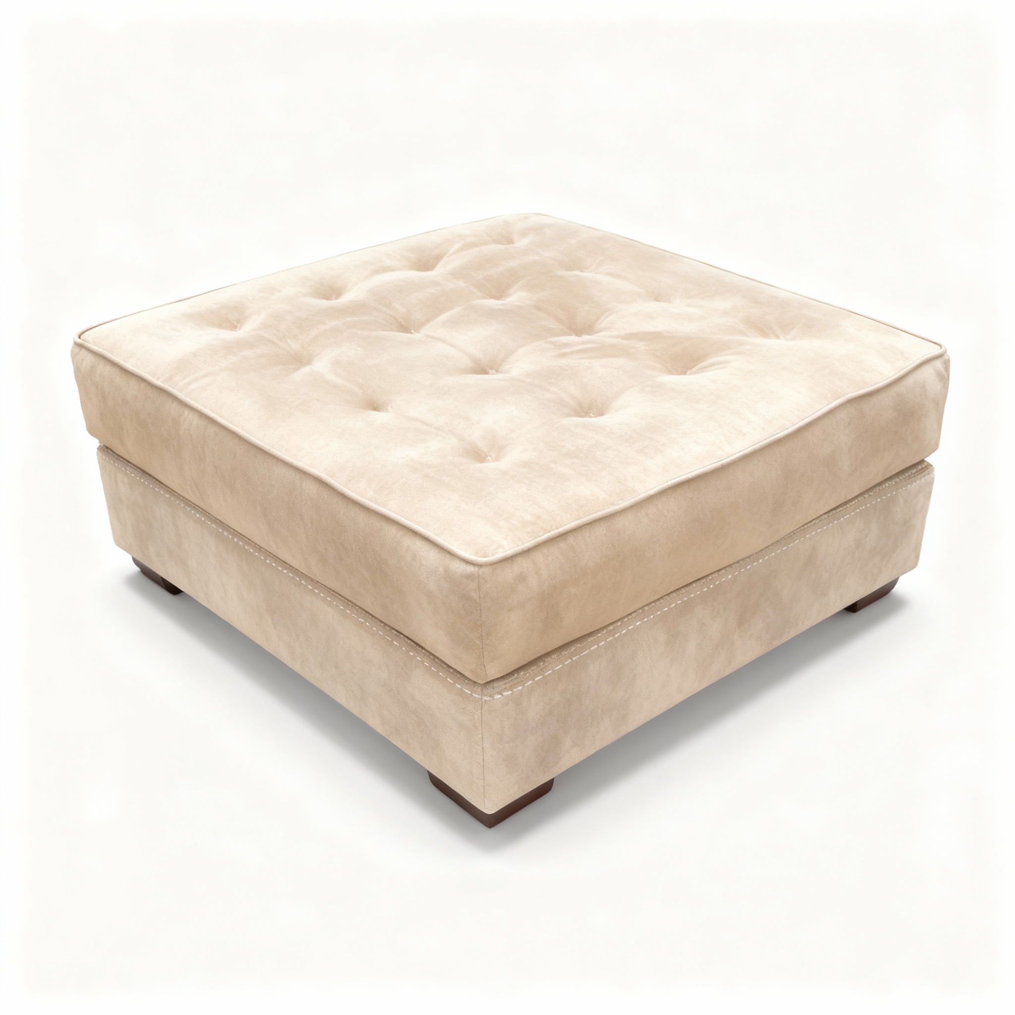 Square "Champagne Matelassé" ottoman upholstered in a soft champagne beige velvet-style fabric, featuring a classic tufted (matelassé) top.