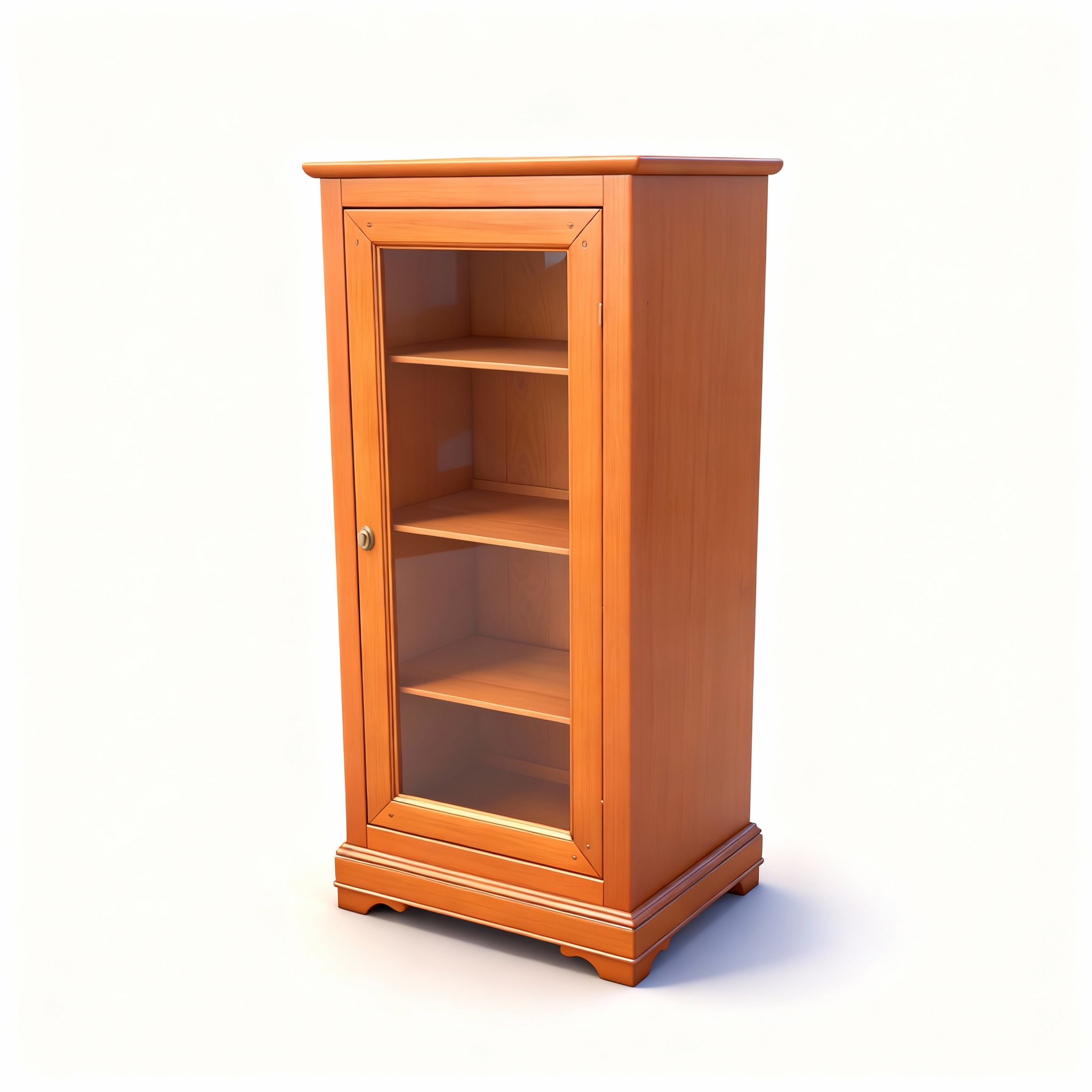 Charm of Yesteryear" bonnetière cabinet (60x37x133cm) in light cherry wood finish with a glass-paneled door and internal shelves for vertical storage