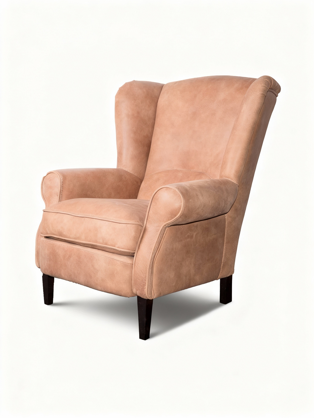 "Clint" luxury wing chair (85x90x102cm) upholstered in full-grain leather, featuring a robust wooden frame and a blend of Bultex and feather filling for ultimate comfort