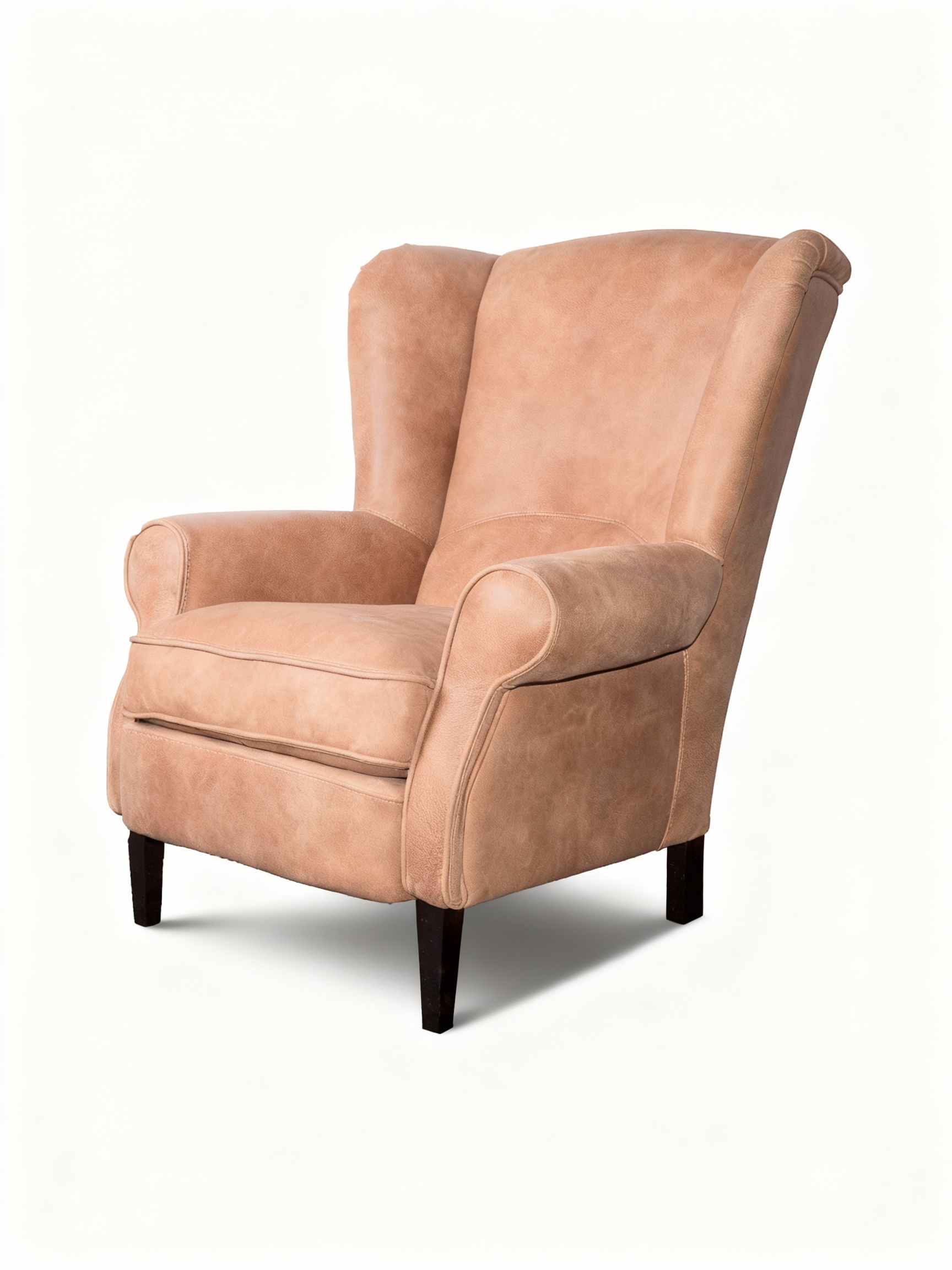 "Clint" luxury wing chair (85x90x102cm) upholstered in full-grain leather, featuring a robust wooden frame and a blend of Bultex and feather filling for ultimate comfort