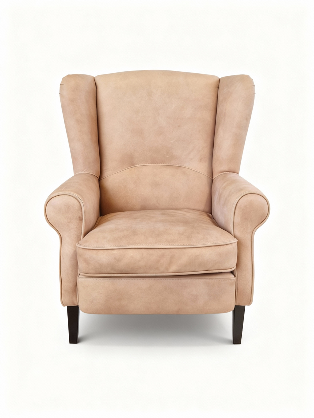 "Clint" luxury wing chair (85x90x102cm) upholstered in full-grain leather, featuring a robust wooden frame and a blend of Bultex and feather filling for ultimate comfort