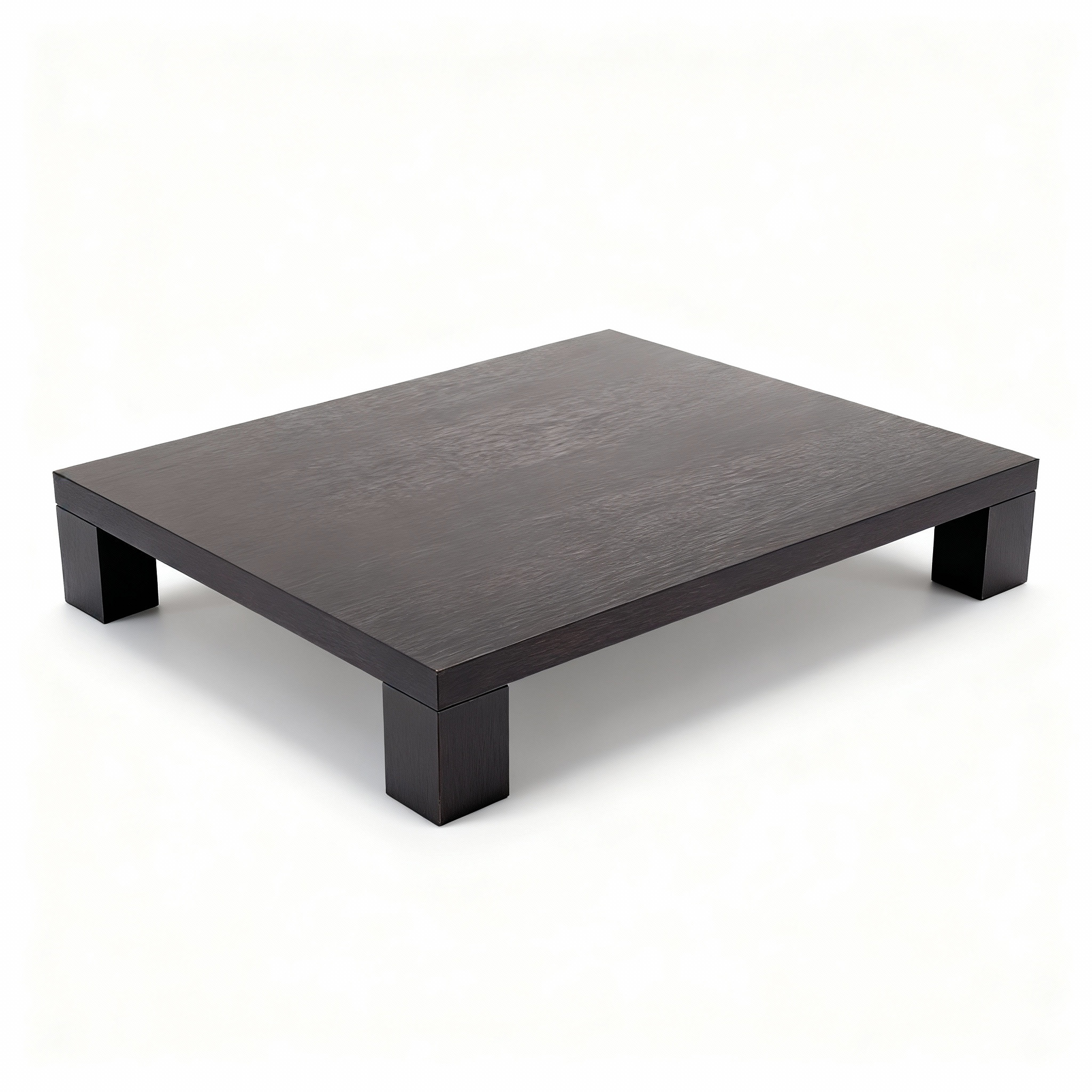 Low rectangular coffee table (125x85x32cm) in a rich wenge finish, featuring clean lines and a solid, contemporary minimalist silhouette