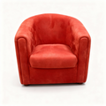 Coral red nubuck club armchair with rounded cocooning shape