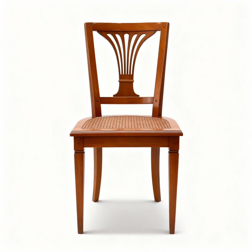 Set of two Directoire chairs: one cherrywood armchair with a cane seat and fan-shaped palmette back, and one  without arms.