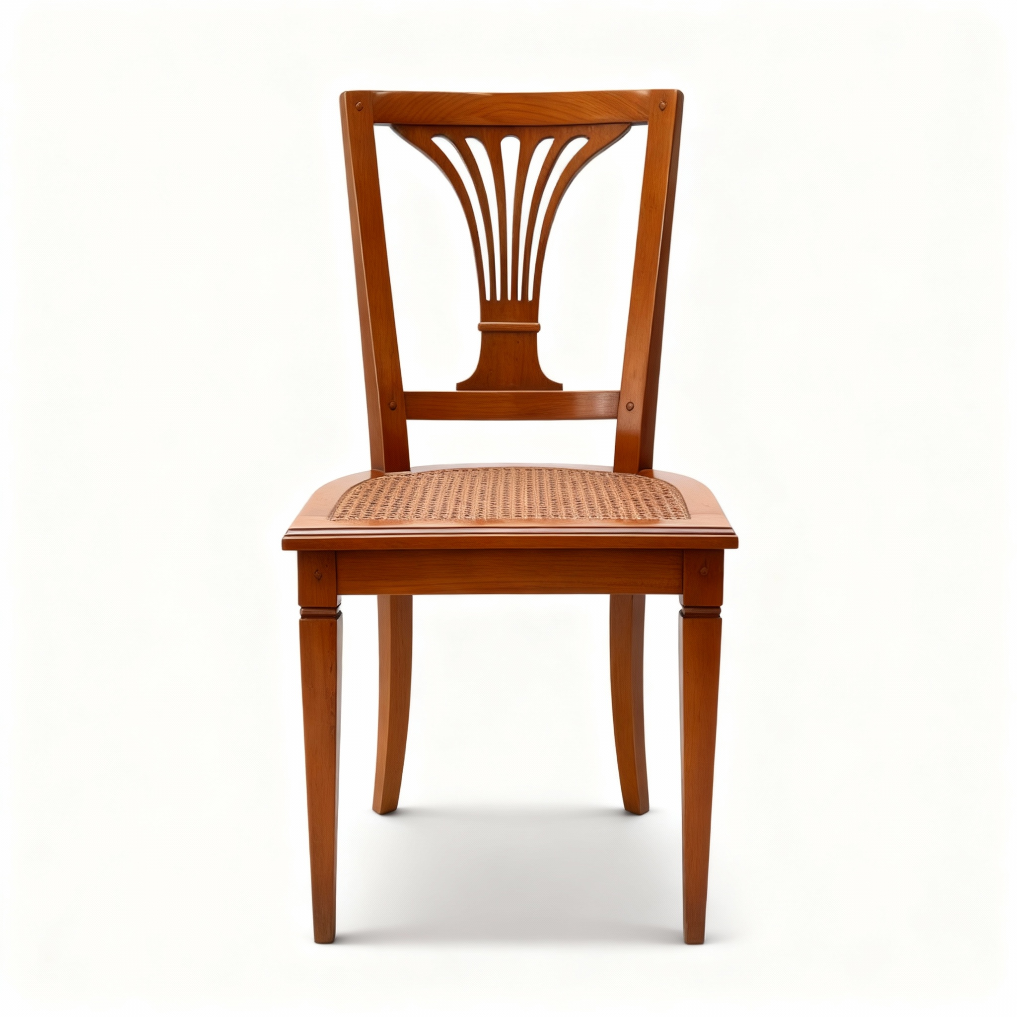 Set of two Directoire chairs: one cherrywood armchair with a cane seat and fan-shaped palmette back, and one  without arms.