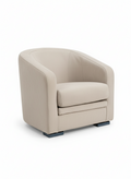 Elba crapaud armchair in light grey full-grain leather with chrome legs