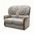 Emylie two-seater sofa in grey-taupe microfiber with wood armrests