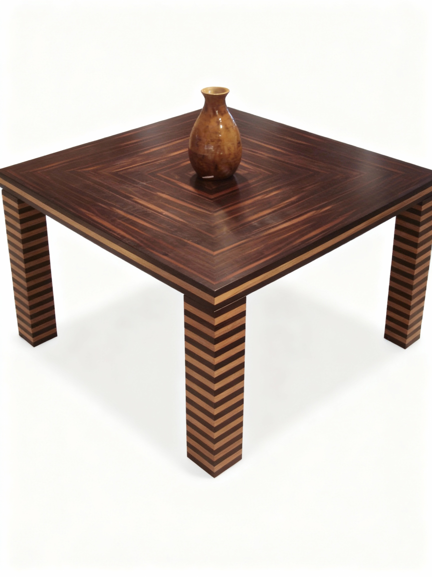 FLORENCIA square dining table (120x120cm) with solid wood top and legs featuring spectacular geometric marquetry in Iberian walnut and ebony