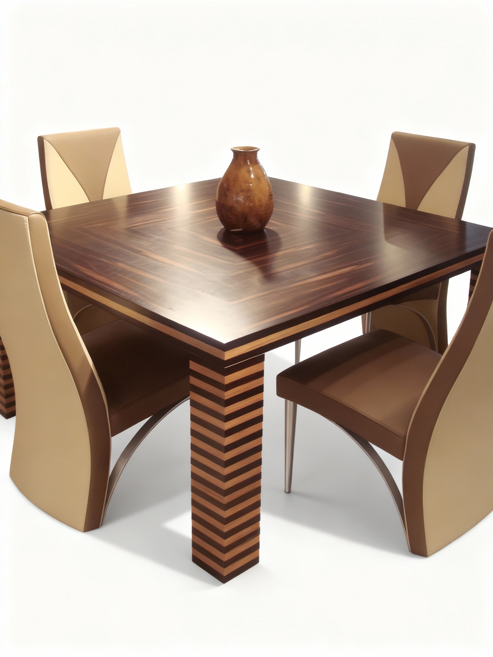 FLORENCIA square dining table (120x120cm) with solid wood top and legs featuring spectacular geometric marquetry in Iberian walnut and ebony