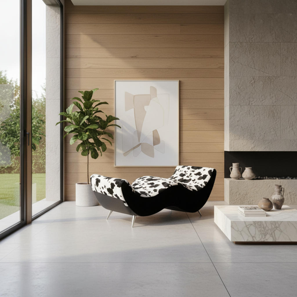 Méridienne Design « Cow-Print » – Pièce Collector Style Pop Art Noir & Blanc