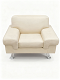 INTESA Italian armchair in cream-white leather with matte wood legs