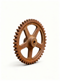 La Machina set of five industrial gear sculptures in oxidised metal on individual stands