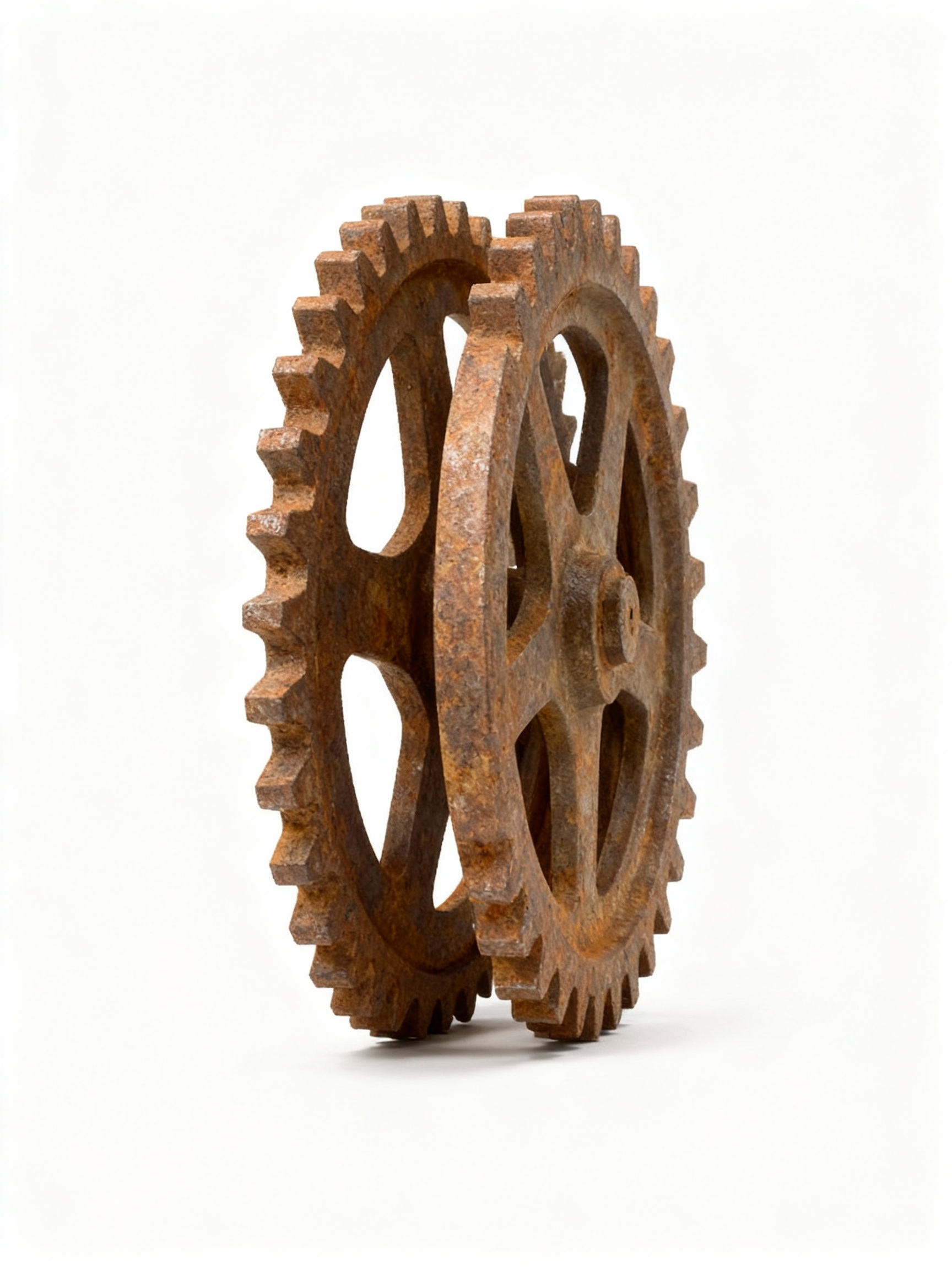 La Machina set of 5 sculptural industrial gears and wheels with aged metal and rusted patina for wall display