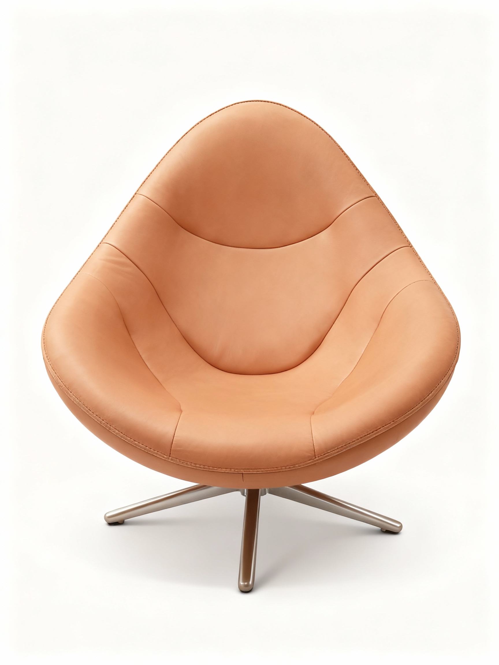 Label Hidde swivel armchair (Dutch Design) with a wraparound shell in thick natural/cognac full-grain leather and a brushed metal star base