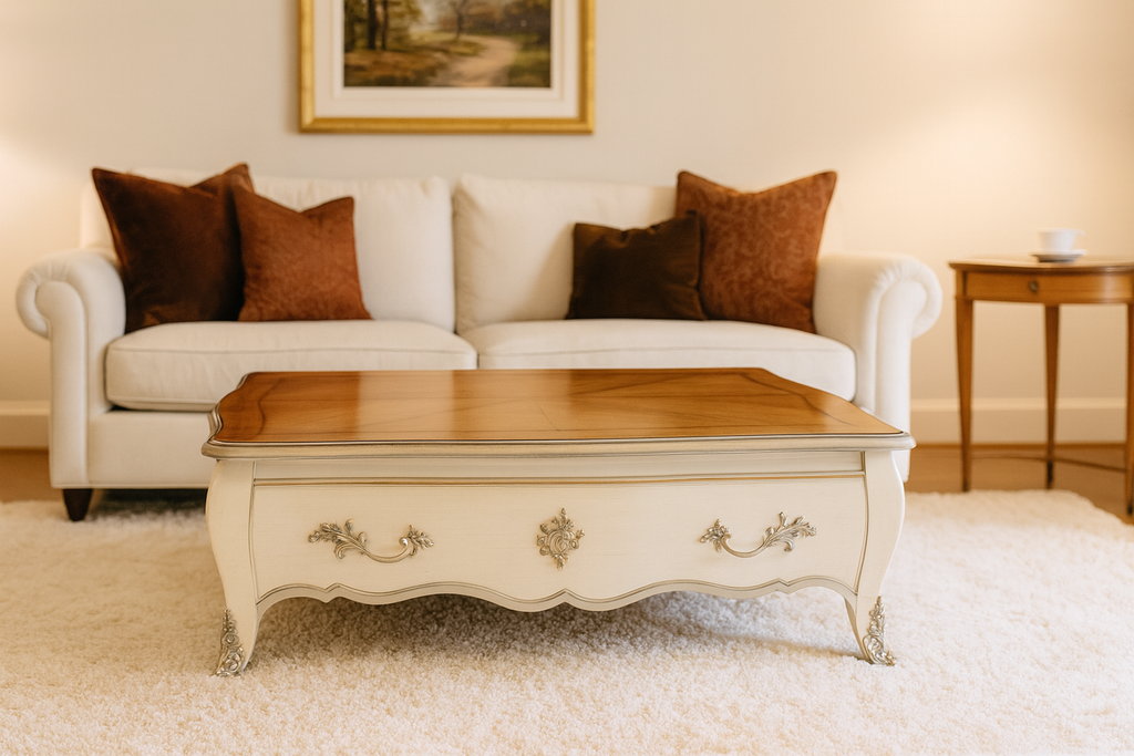 Vendome Louis XV coffee table side view with serving tray top