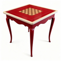 Games table with red lacquer marquetry chessboard top, 90 cm