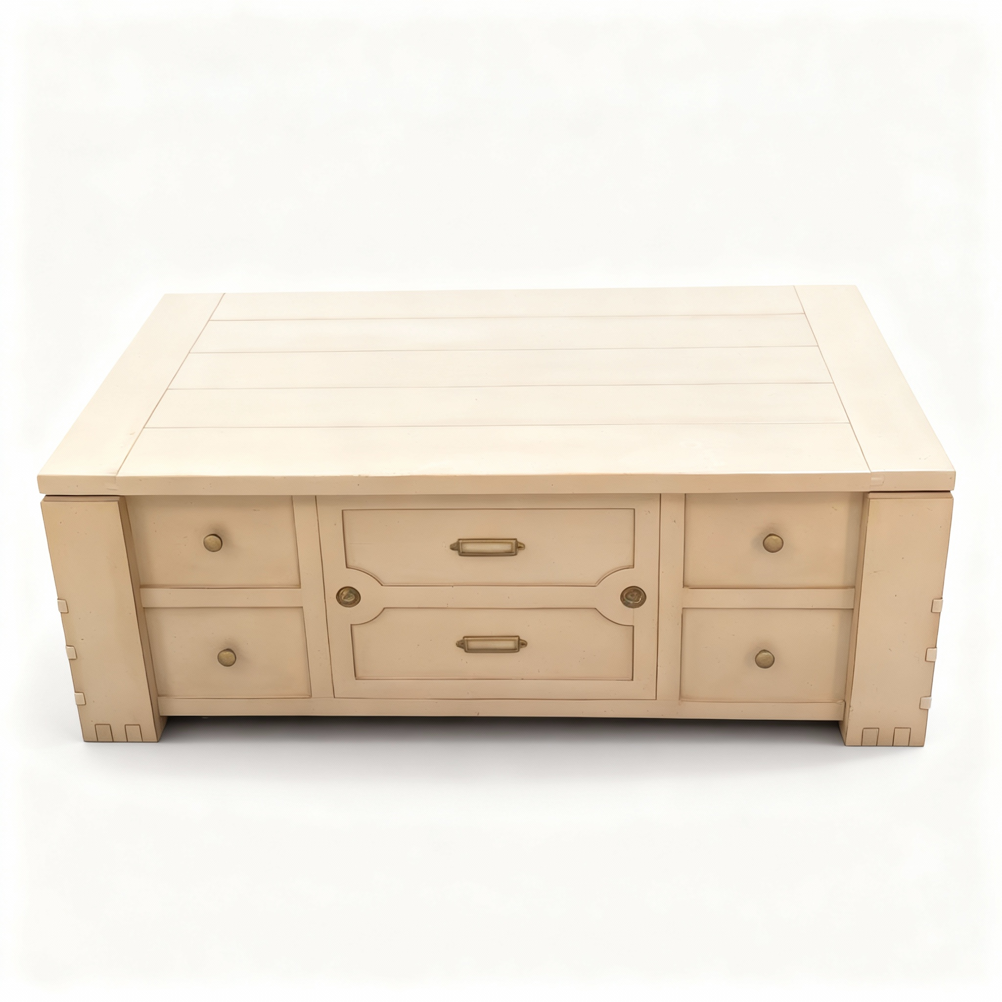 Luxury multifunction coffee table (110x65x41cm) with a lift-top that converts to a dining surface, vanilla lacquer finish, and a vibrant hidden red lacquer interior