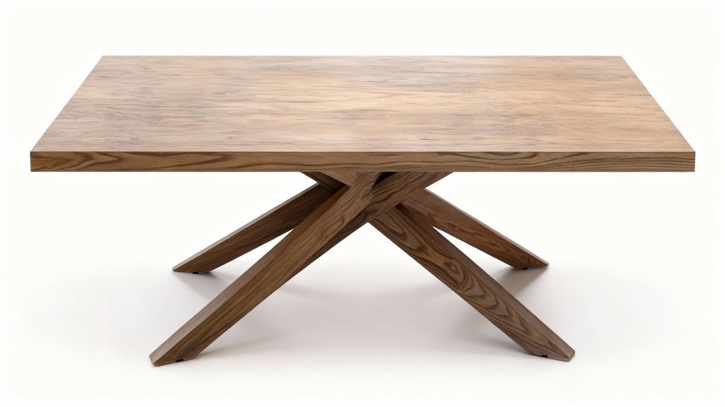 MIKADO dining table (250x110cm) with a solid Iberian alder top and a unique, intersecting architectural "Mikado" wooden base