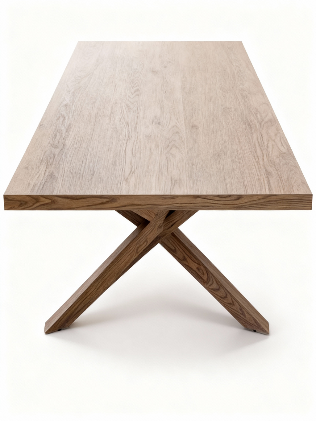 MIKADO dining table (250x110cm) with a solid Iberian alder top and a unique, intersecting architectural "Mikado" wooden base