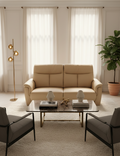 Melon living room set with reclining beige leather 2.5-seater sofa and two armchairs