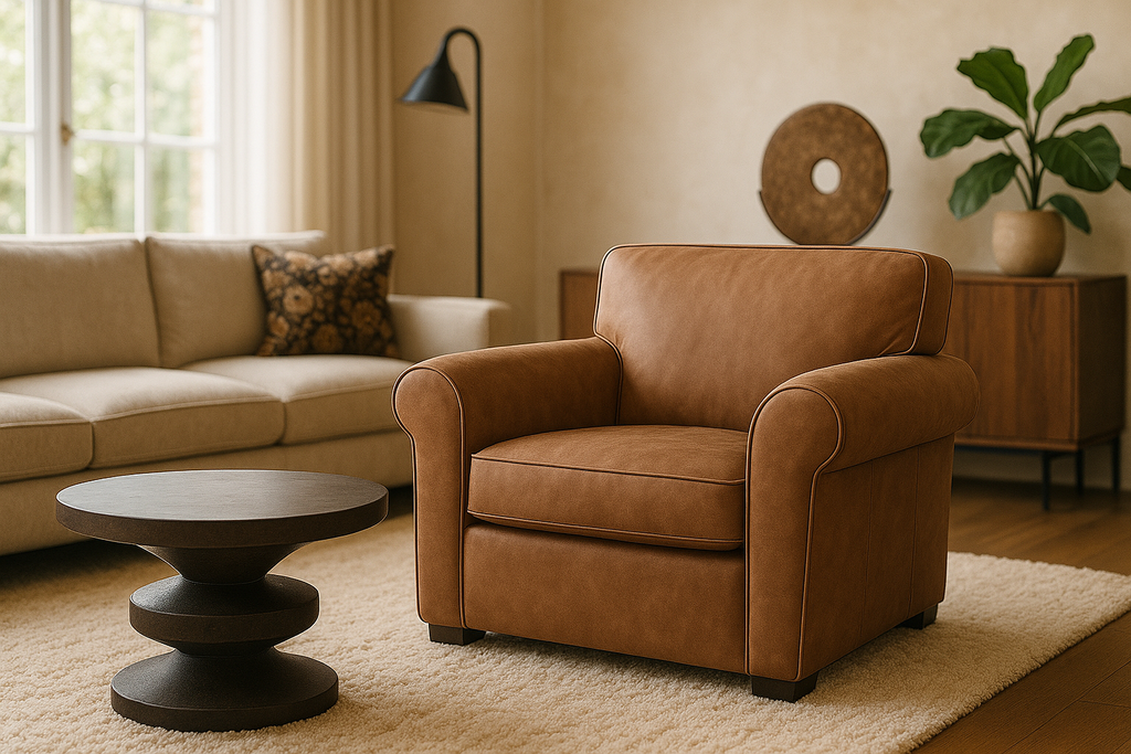 Piping and contrast stitching detail of the MISS leather armchair