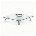 CIAK square coffee table with tempered glass top and brushed steel legs