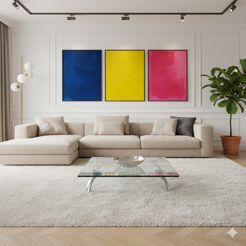 Modern square coffee table (90x90x20cm) with a tempered glass top supported by four elegantly curved brushed steel legs, ideal for contemporary interiors