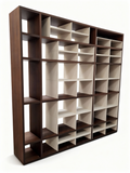 Georgy 3-block modular bookcase in dark walnut and vanilla lacquer, 243 cm wide