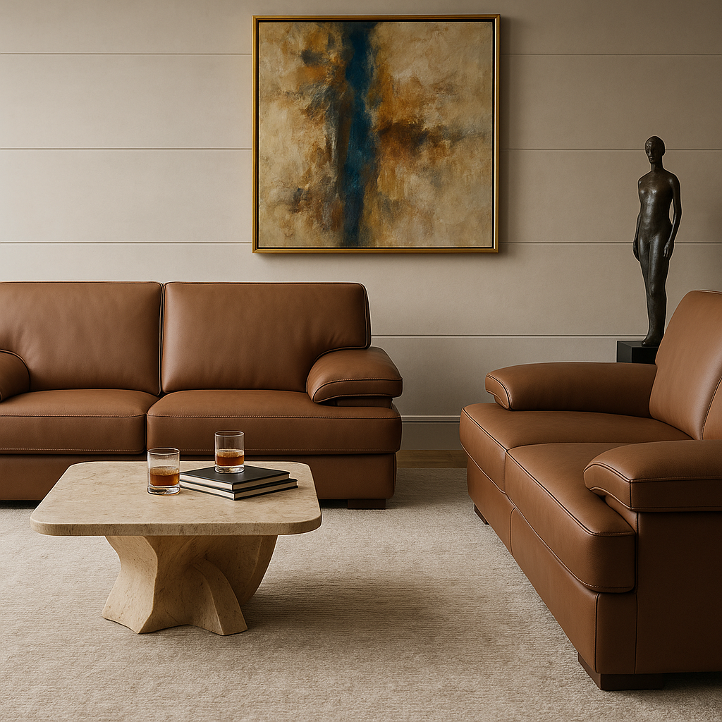 NEBRASKA sofa in exceptional 3.5mm thick full-grain bull leather, chocolate brown hue, with Bultex seat and integrated headrest