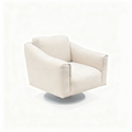 Happy swivel armchair in textured cream fabric with metal cube base