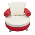 Original swivel armchair in red and white bicolor leather on brushed steel legs