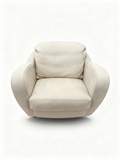 Prestige club armchair in off-white nubuck leather with generous curves and refined stitching