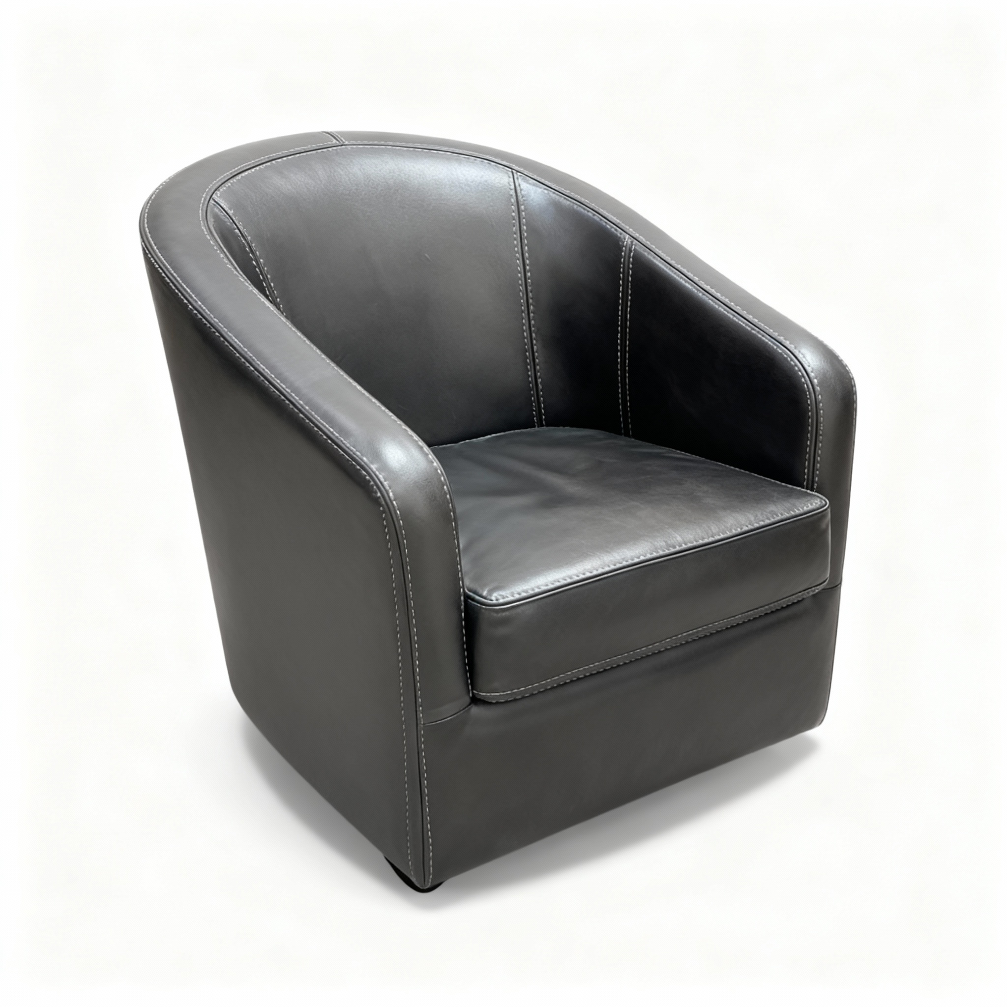Prestige club armchair in black/grey full-grain leather, featuring Bultex/feather cushioning and contrasting stitching, handmade by Italian artisans