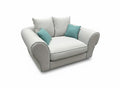 Princess XL love seat armchair in light grey fabric with contrasting piping and plush cushions, 169cm