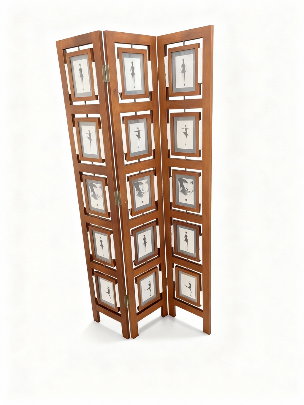 Private Gallery 3-panel folding photo screen in solid wood with horizontal display slots