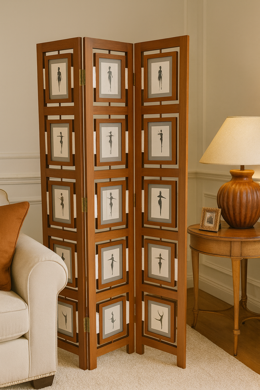 Photo display slot detail of the Private Gallery wood folding screen