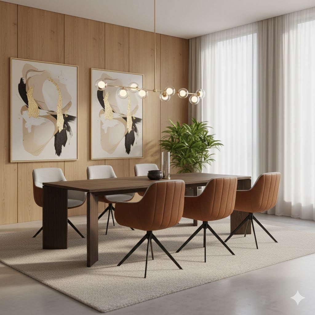 "Roma" compact accent armchair (60x60x80cm) with a black steel tripod base and two-tone upholstery: brown faux leather exterior and beige textured fabric interior