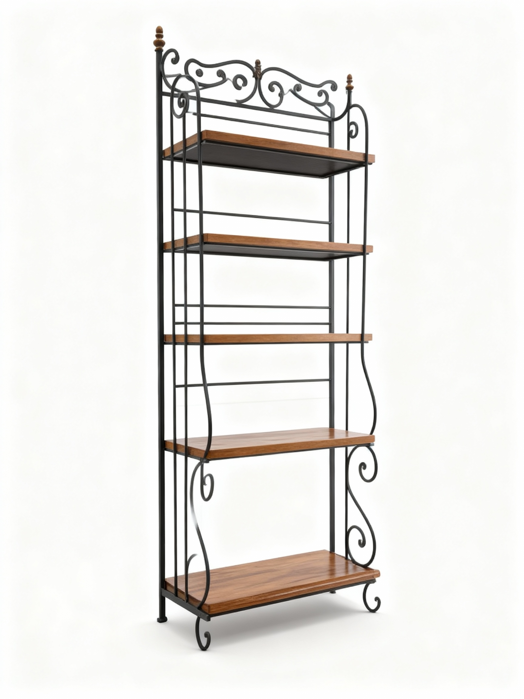Rustic chic open bookcase (102x43x206cm) with a wrought iron frame and five shelves upholstered in genuine full-grain leather