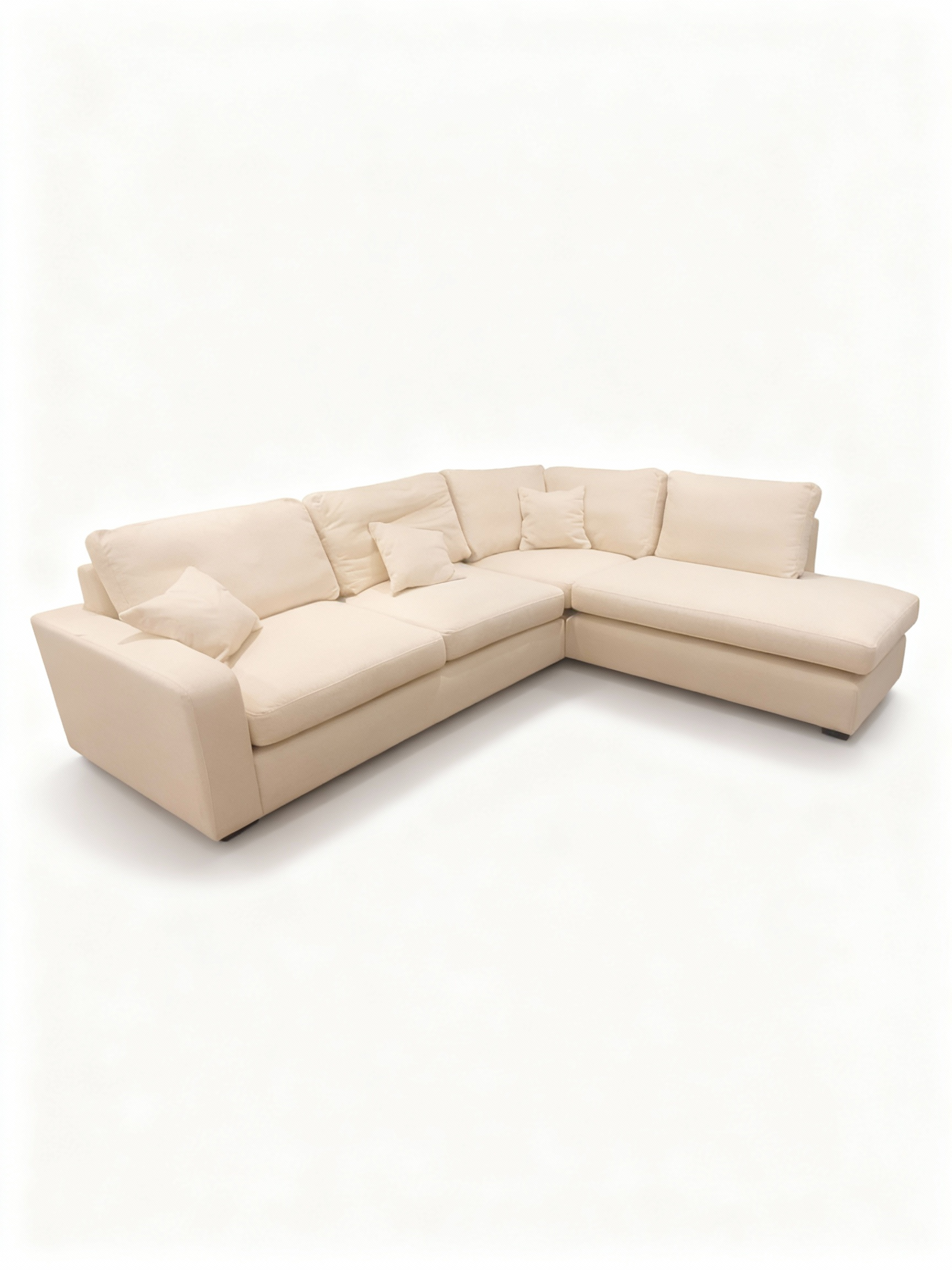 SAINT-MARIN modular corner sofa (260x230cm) in washable off-white fabric, composed of a loveseat, corner piece, and right-arm chaise lounge