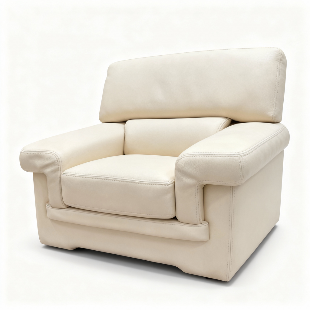 "SAXO" Italian-made armchair (105cm) in solid full-grain leather with tone-on-tone stitching, featuring premium Feather/Bultex padding on a webbed seat